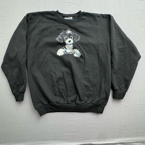Hanes Cotton Fleece M Black Crew Neck Pullover Sweatshirt Pookie Dog Graphic